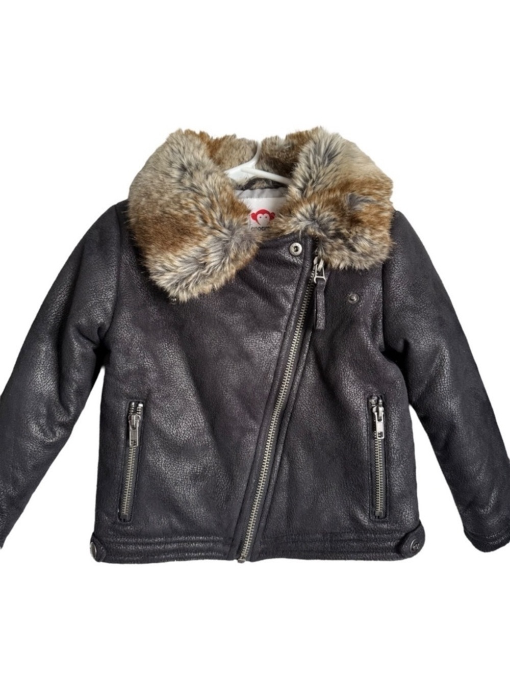 Appaman Moto Jacket Girls Size 5 Black Faux Fur Trim Collar Faux Leather Winter